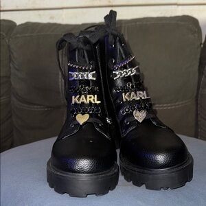 Karl Lagerfeld Black Boots with Silver Chains
